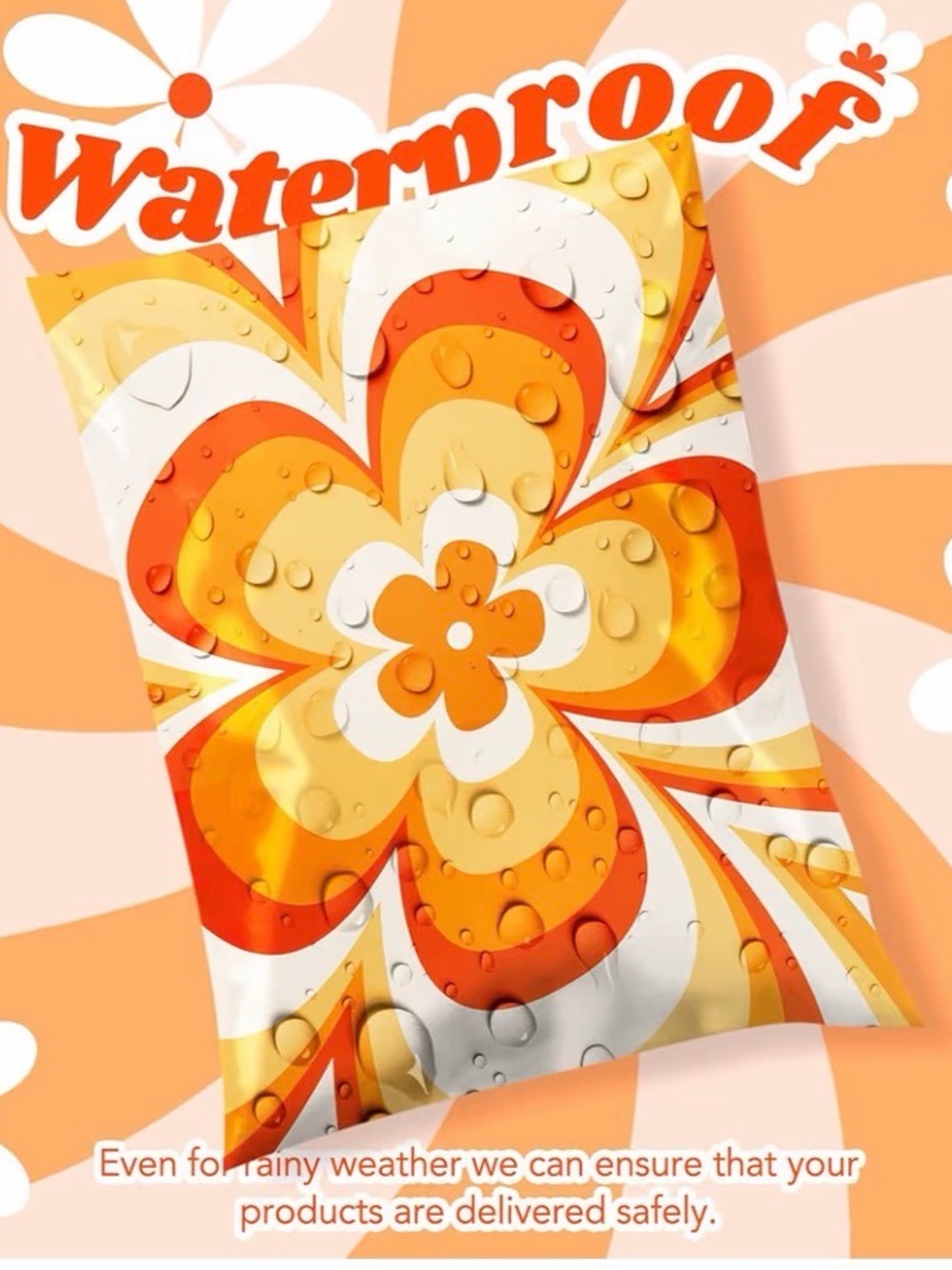 Polymailers 10x13- Set of 10 Retro Floral mailers in Orange and Cream